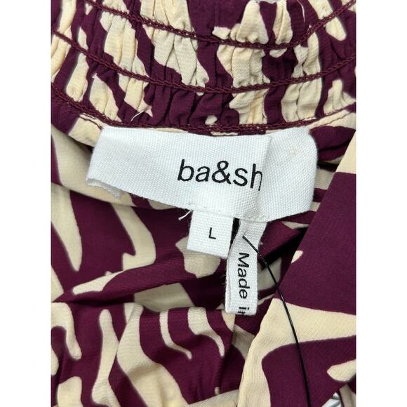 ba&sh Gianna Tiered Skirt Women Lg Burgundy White Geo Print Pleated Back Zip NWT - Picture 5 of 8